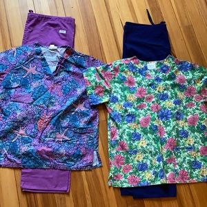 2 nursing Scrub outfits sz M 4 piece beach floral